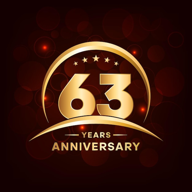 Design de logotipo do 63º aniversário com número dourado e modelo de vetor de logotipo de fonte