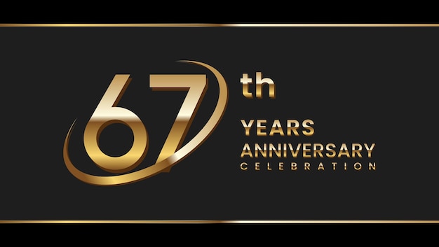 Design de logotipo do 67º aniversário com cor dourada e anel para evento de aniversário Logo Vector Template