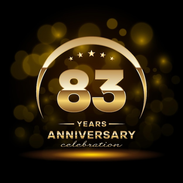 Design de logotipo do 83º aniversário com cor dourada e anel para evento de aniversário Logo Vector Template