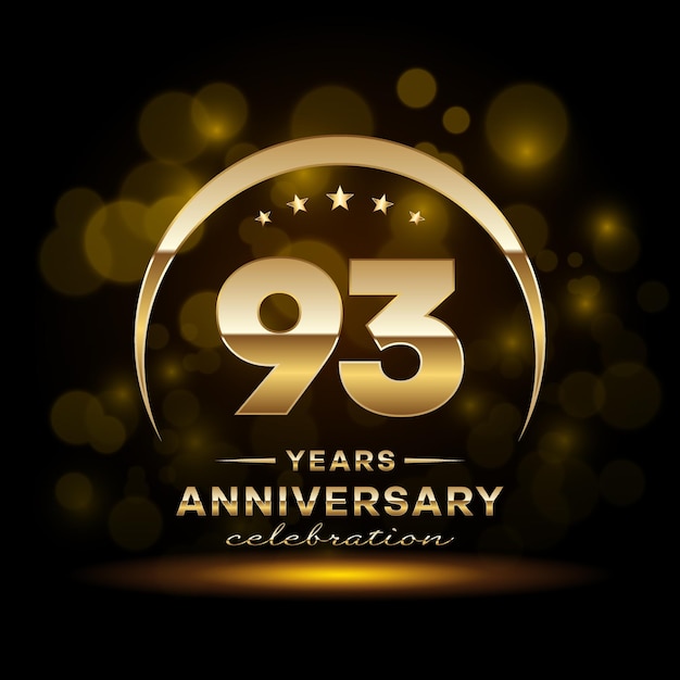 Design de logotipo do 93º aniversário com cor dourada e anel para evento de aniversário Logo Vector Template