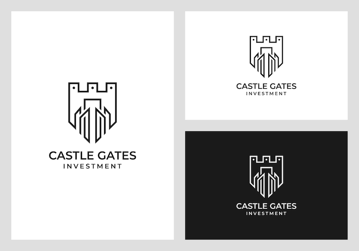 Vetor design de logotipo do castelo no estilo de arte linha