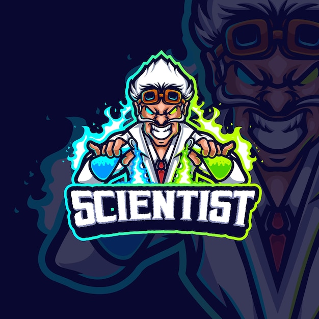 Vetor design de logotipo do cientista mascote esport