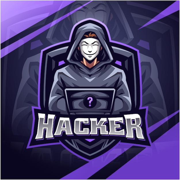 Vetor design de logotipo do mascote do hacker esport