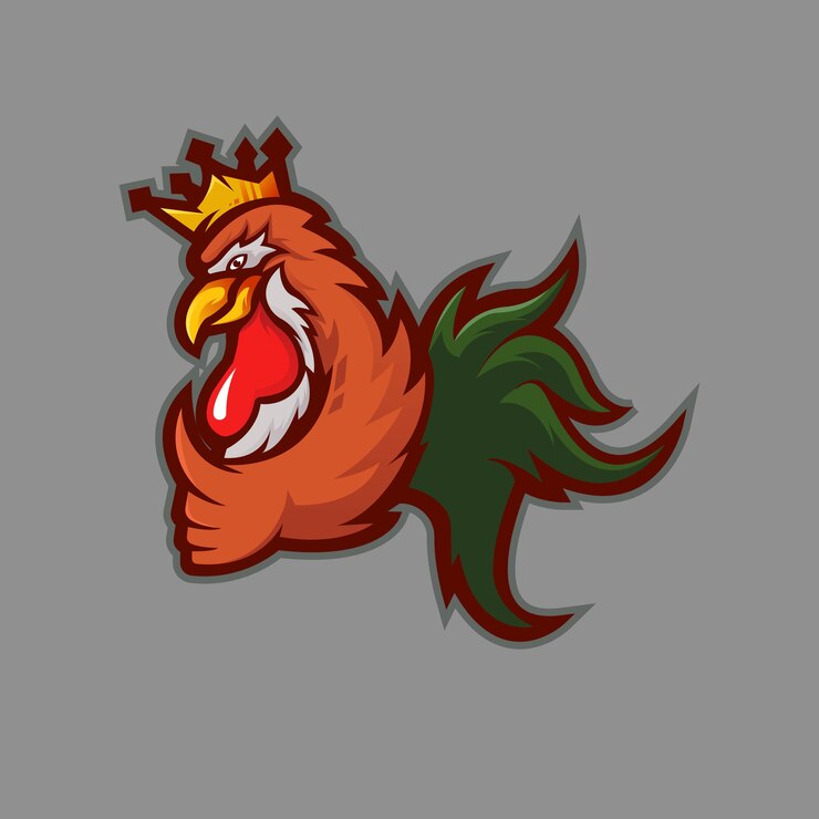 Vetor design de logotipo do mascote king rooster com conceito de ilustração moderna