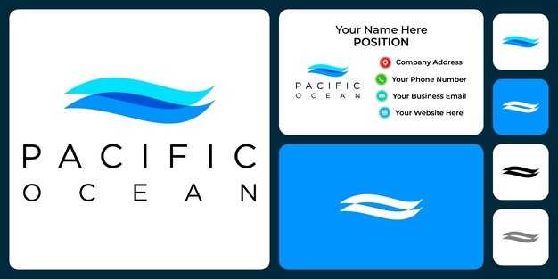 Design de logotipo do oceano pacífico com modelo de cartão de visita.