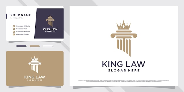 Design de logotipo do rei da lei da justiça com conceito criativo e modelo de cartão de visita