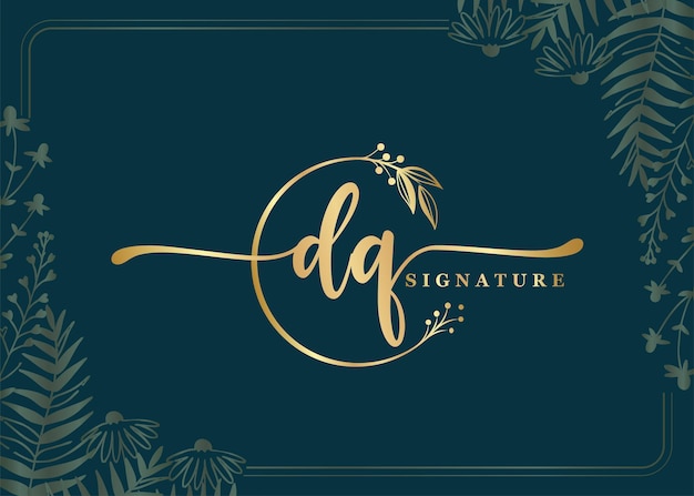 Vetor design de logotipo dq inicial de assinatura de luxo folha e flor isoladas