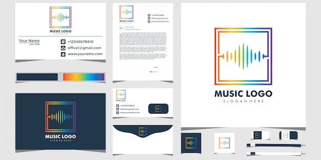 Design de logotipo e cartão de visita de equalizador de música moderna