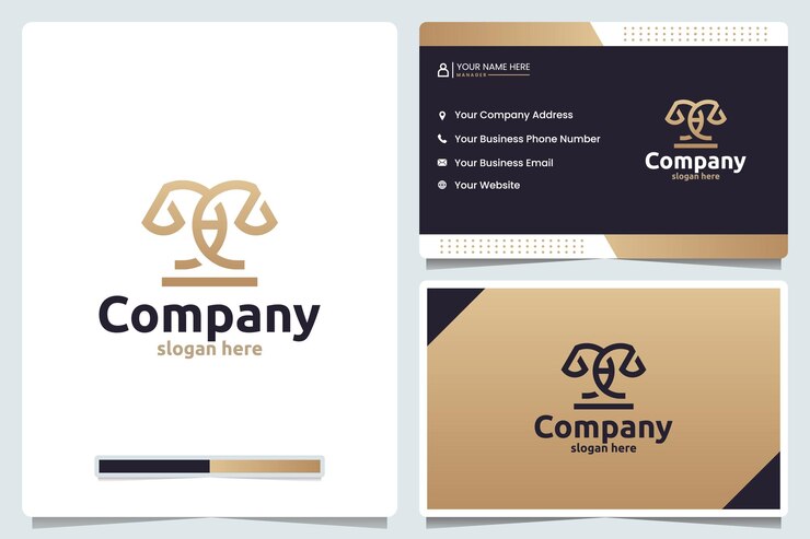 Vetor design de logotipo e cartão de visita de equilíbrio de justiça