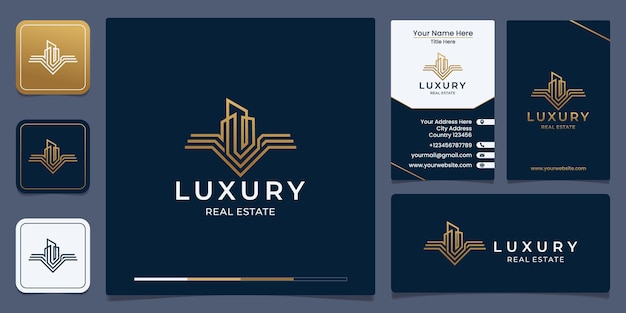 Design de logotipo e cartão de visita de imóveis de luxo