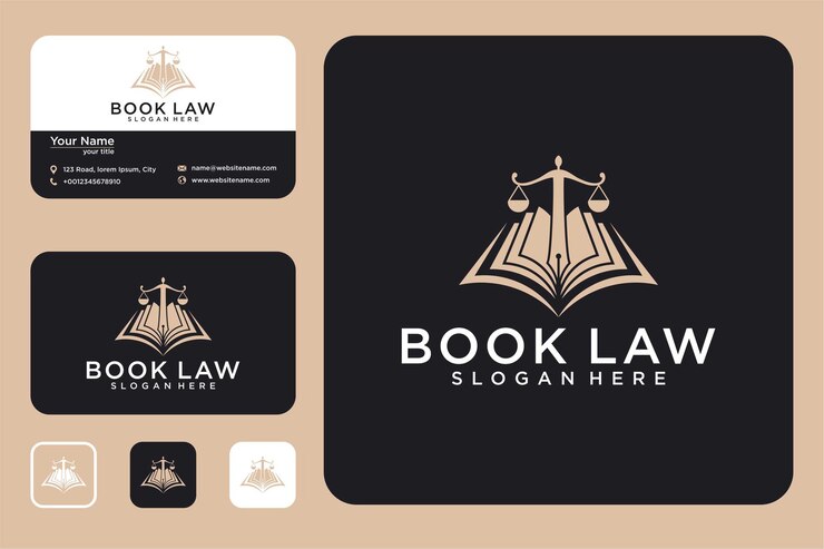 Vetor design de logotipo e cartão de visita de livro de leis