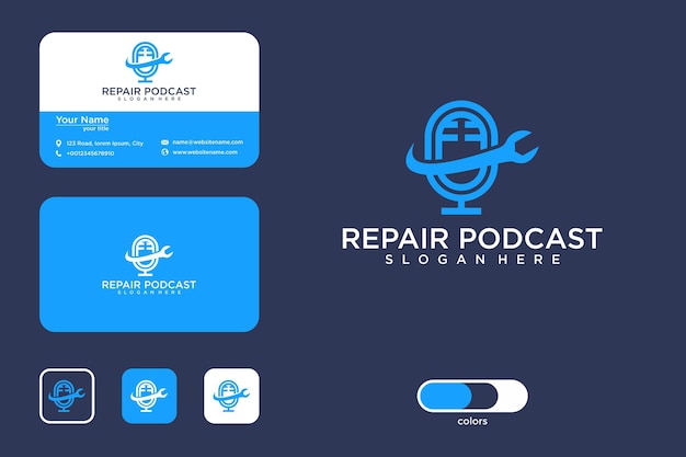 Design de logotipo e cartão de visita de podcast de reparo moderno