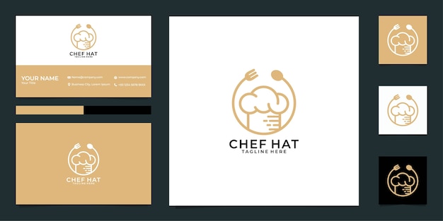 Design de logotipo e cartão de visita do restaurante chapéu de chef