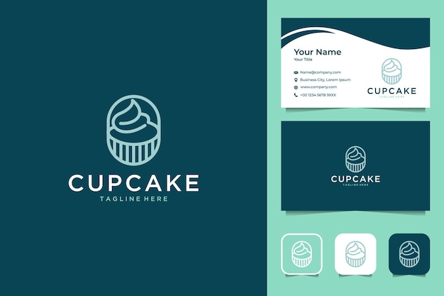 Design de logotipo e cartão de visita em estilo de arte em linha cupcake