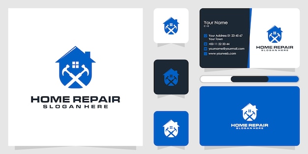 Vetor design de logotipo e cartão de visita para reparos domésticos