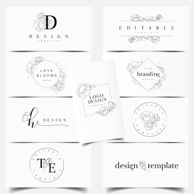Design de logotipo editável peônia flor