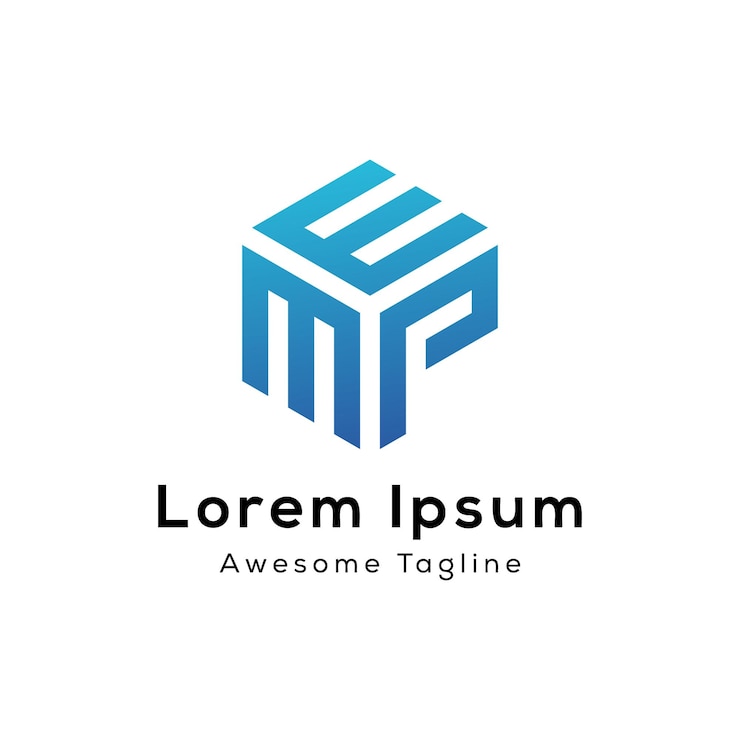 Vetor design de logotipo em forma de cubo de letra emp