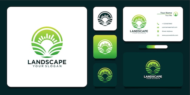 Design de logotipo em paisagem e cartão de visita