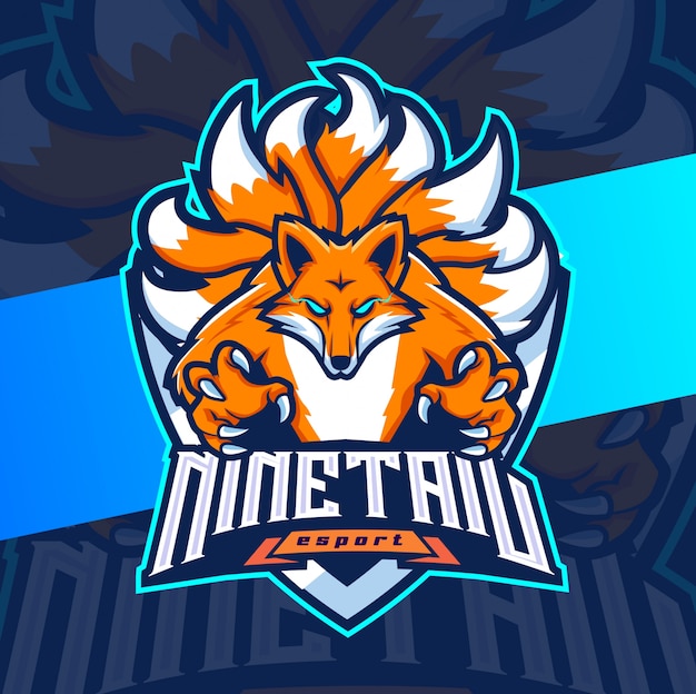 Vetor design de logotipo esport mascote raposa nove cauda