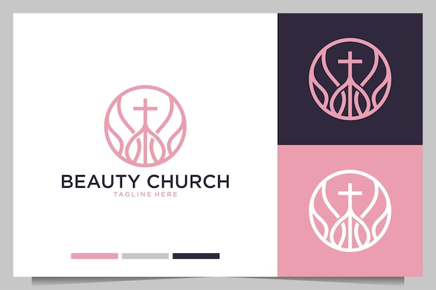 Design de logotipo feminino da linha de arte da beleza da igreja