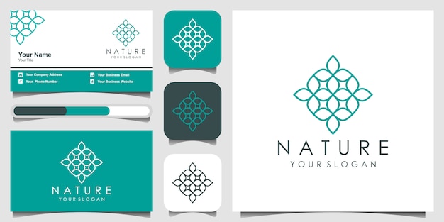 Design de logotipo floral elegante minimalista para beleza, cosméticos, yoga e spa. conjunto de design de logotipo e cartão de visita