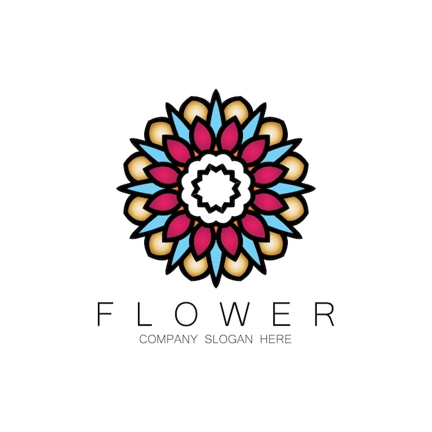 Design de logotipo floral mandala art vector para etiqueta de banner de marca da empresa ou produto