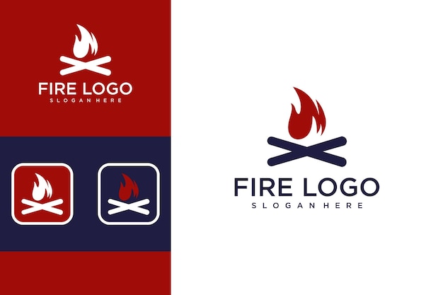 Design de logotipo fogo ou fogueira com design de logotipo de madeira