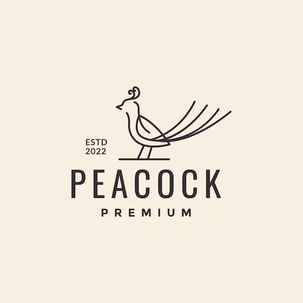 Design de logotipo hipster de arte de linhas de pavão