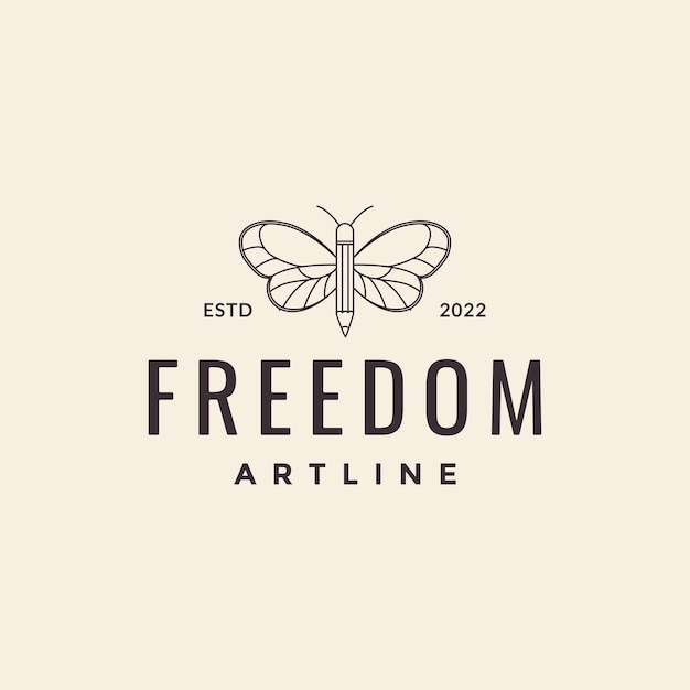Design de logotipo hipster de lápis de borboleta