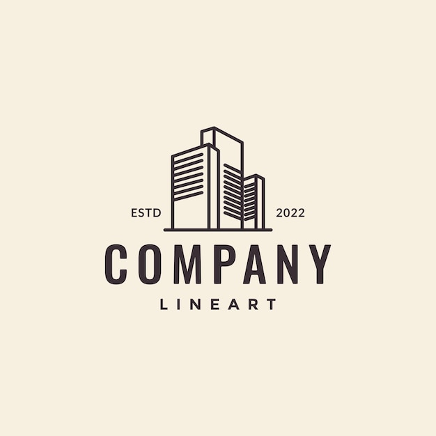 Vetor design de logotipo hipster de linha de construção da empresa