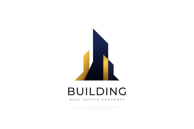 Design de logotipo imobiliário azul e dourado elegante logotipo de construção ou construção para identidade do setor imobiliário