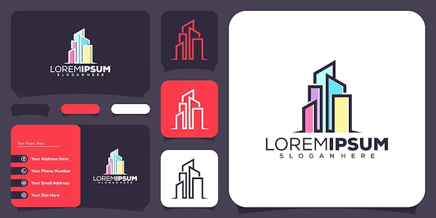 Design de logotipo imobiliário de arte de linha abstrata