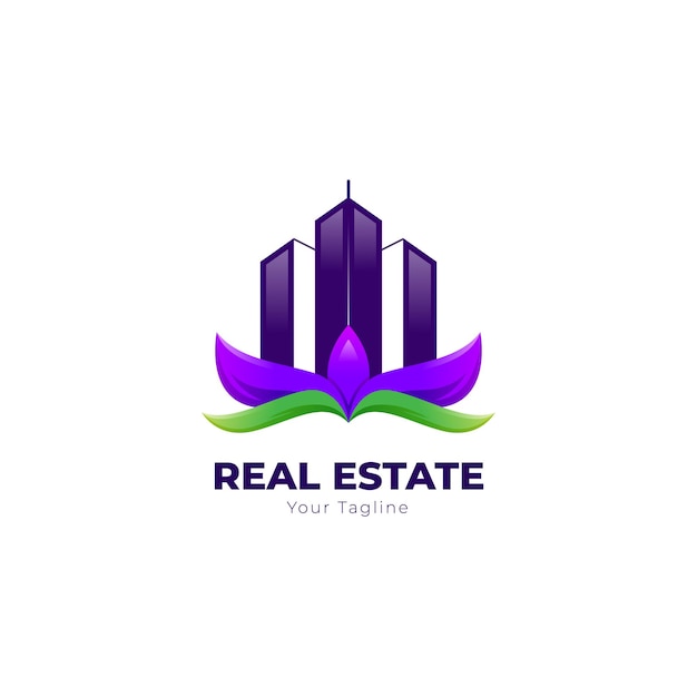 Vetor design de logotipo imobiliário de lótus