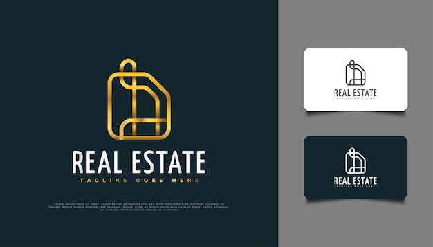 Design de logotipo imobiliário de ouro de luxo em conceito abstrato com estilo de linha.