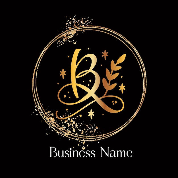Design de logotipo inicial da letra b logotipo de glitter preto e dourado salão de beleza boutique
