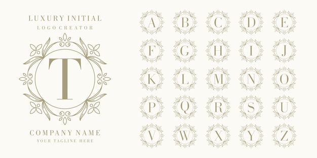 Design de logotipo inicial premium com moldura floral