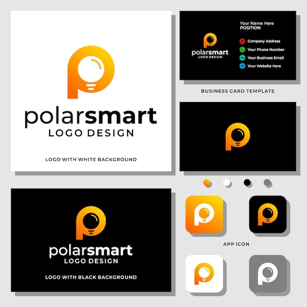 Design de logotipo inteligente de educação do monograma letra P com modelo de cartão de visita