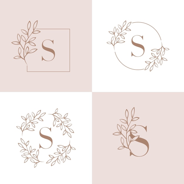 Design de logotipo letra s com elemento de folha de orquídea