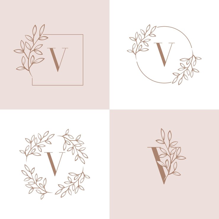 Design de logotipo letra V com elemento de folha de orquídea