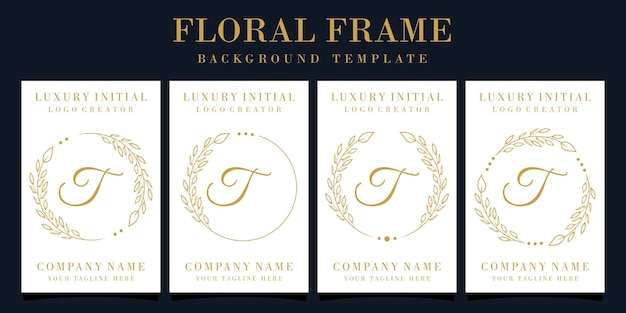 Design de logotipo luxuoso da letra t com moldura floral