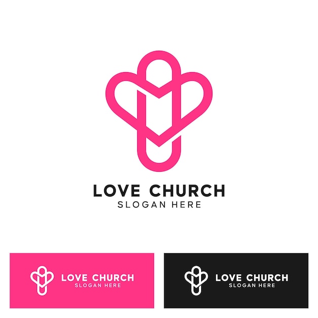 Vetor design de logotipo minimalista para cruz de igreja e amor