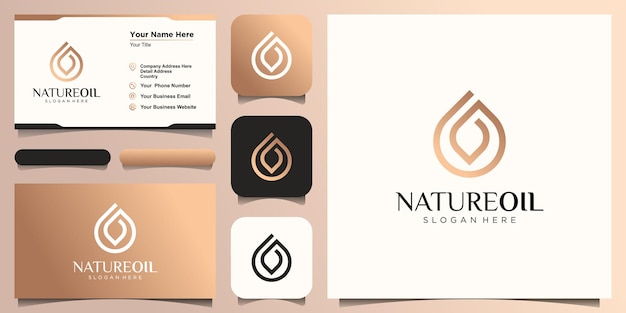 Design de logotipo natural de óleo abstrato, conceito de folha combinada de gota