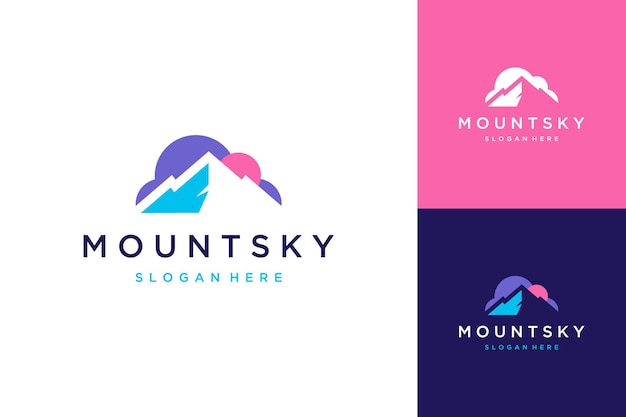 Design de logotipo negativo espaço montanhas ou montanhas com nuvens