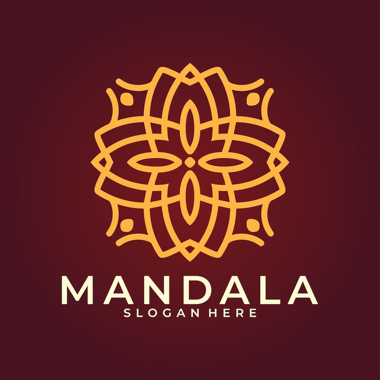 Vetor design de logotipo ornamental elegante de mandala de flor plana de luxo para ioga, saúde, beleza, salão