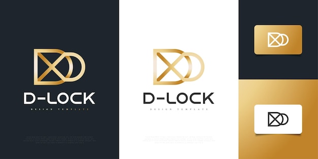 Design de logotipo ouro letra d com conceito de cadeado. modelo de design de logotipo de ícone de bloqueio de segurança
