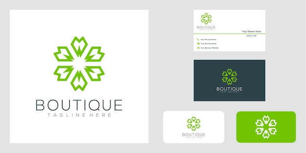 Design de logotipo para aulas de ioga feito com folhas e flores com boutique de linhas simples