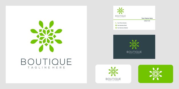 Design de logotipo para aulas de ioga feito com folhas e flores com boutique de linhas simples