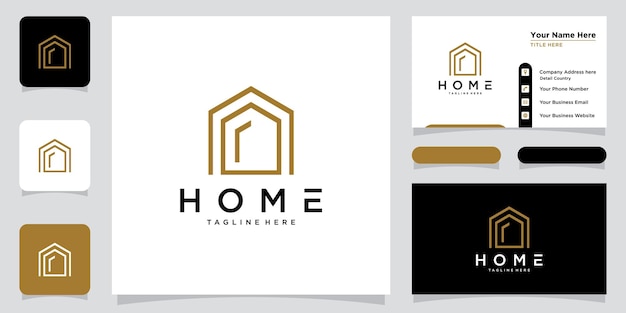 Design de logotipo para casa arquitetura de construção imobiliária e logotipos de construção com design de cartão de visita Vetor Premium