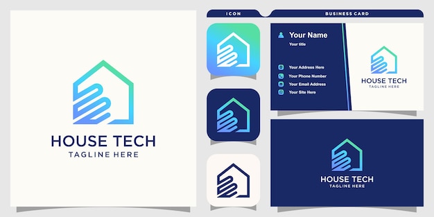 Design de logotipo para casa com conceito de tecnologia premium vector