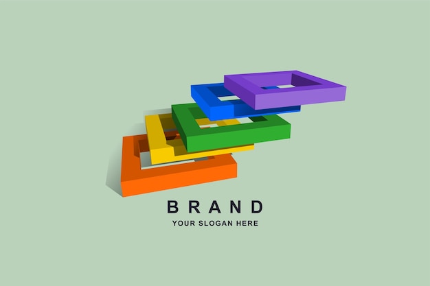 Design de logotipo quadrado ou escada de construção 3d